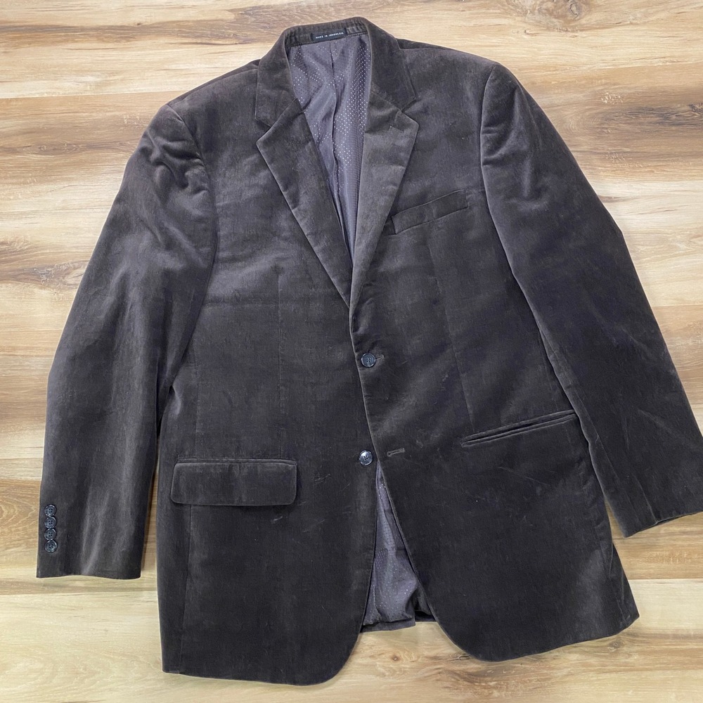 Alfani Velvet Blazer 42L Mens Sport Coat Cotton Two Button Plush Brown